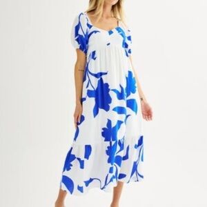 Women's Nine West Babydoll Maxi Dress White/Blue XXL